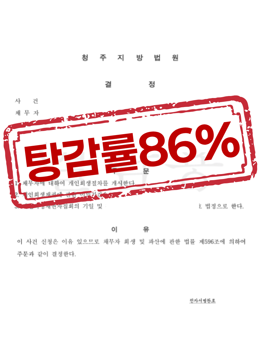 청주지방법원 개시결정문 — 탕감률 86%